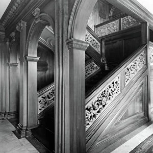 The hall and staircase, Ardenrun, Surrey, from England's Lost Houses by Giles Worsley (1961-2006) published 2002 (b/w photo)