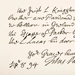Handwriting and signature of Titus Oates, 1694 (pen & ink on paper)