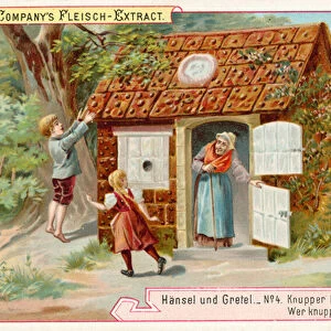 Hansel and Gretel: Hansel and Gretel find the gingerbread house (chromolitho)