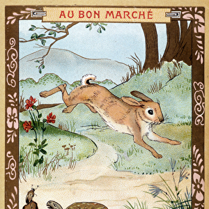 The hare and the turtle (Fable de La Fontaine) - Bon Marche advertising sticker