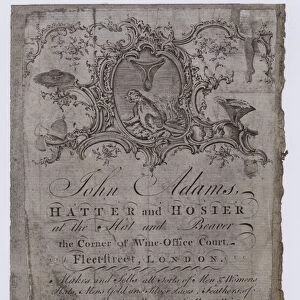 Hatters, John Adams, trade card (engraving)