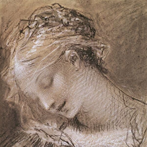 Head of the Virgin (charcoal & white chalk on paper)
