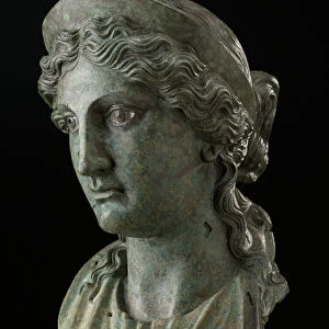 Head of a Woman in the Guise of a Goddess, 1st century (copper alloy and silver)