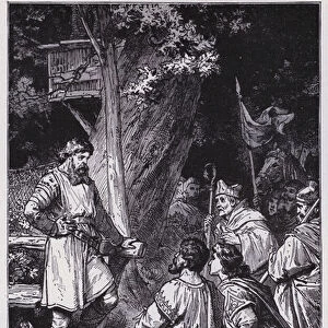 Henry the Fowler, Duke of Saxony, receiving the news that he was to be King of East Francia after the death of Conrad the Younger, 919 (engraving)