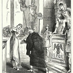 "Her father besought her to remember the misery she was bringing upon her infant"(engraving)