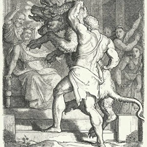 Heracles bringing Cerberus to King Eurystheus (engraving)