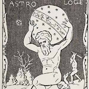 Hercules holding the world on his back while Atlas collects the apples of Hesperides