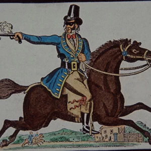 Highwayman figure for Victorian childrens toy theatre (hand-coloured engraving)