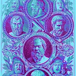 Historians, Philosophers and Dramatists of Ancient Greece, illustration from The Illustrated History of the World, published c. 1880 (digitally enhanced image)