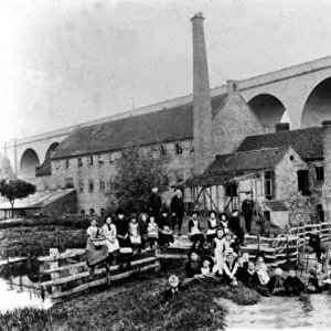 Hoobrook mill and viaduct, Kidderminster, 1905 (b / w photo)