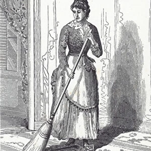 House maid sweeping (engraving)