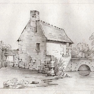 House by the river. (drawing, circa 1830)