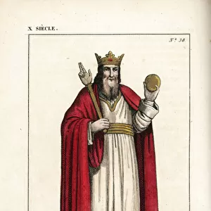 Hugh Capet, King of the Franks, Capetian dynasty, c. 941. Handcoloured copperplate drawn and engraved by Leopold Massard from "French Costumes from KingClovis to Our Days, "Massard, Mifliez, Paris, 1834