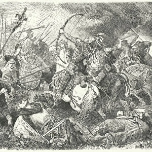A Hun army repulsed on the battlefield (engraving)