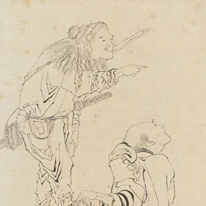 Two hunters, Edo period (ink on paper)