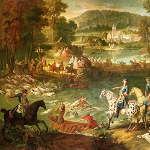 Hunting at the Saint-Jean Pond in the Forest of Compiegne, before 1734 (oil on canvas)