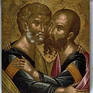 Icon of The Embrace of the Apostles Peter and Paul (oil on canvas on panel)