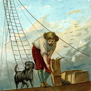 illustration for The Life and Strange Surprising Adventures of Robinson Crusoe by Defoe (chromolithograph)
