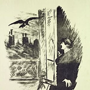 Illustration for The Raven, by Edgar Allen Poe, 1875 (litho)