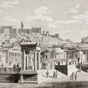 Imaginary view of the market place of Agora in Athens, ancient Greece, from El