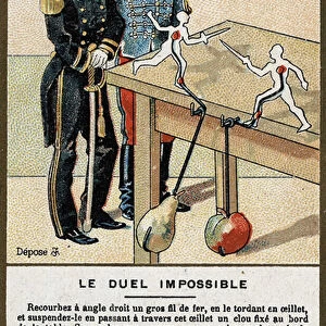 The impossible duel: childrens card explaining a game to build yourself