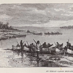 An Indian canoe brigade (engraving)
