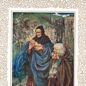 The Infant Arthur is found... illustration from Idylls of the King by Alfred Tennyson (1809-92), published by Hodder & Stoughton, 1910 (colour litho)
