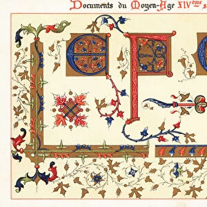 Initial letters and border foliage from Jean de Sys illuminated, 1897 (Chromolithograph)