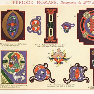 Initials, Anglo-Saxon initials, design elements from documents o, 1890 (Chromolithograph)