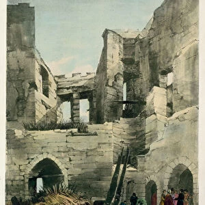 Inside the Brick Tower, Tower of London Fire, 1841 (coloured engraving)