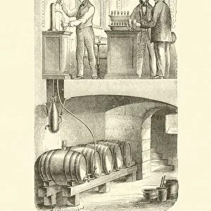 Installation d une pompe a biere chargee par un recipient de gaz acide carbonique de M Hermann-Lachapelle (engraving)