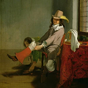 Interior with an Officer Putting on his Boot, Assisted by his Attendant (oil on panel)