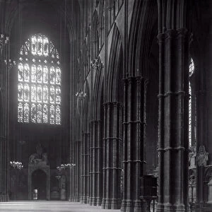 Interior of Westminster Abbey looking towards the west entrance (b/w photo)