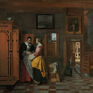 Interior with Women beside a Linen Cupboard, 1663 (oil on canvas)