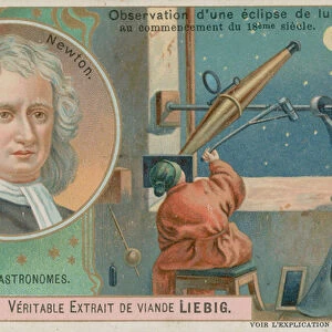 Isaac Newton and a Lunar eclipse (chromolitho)