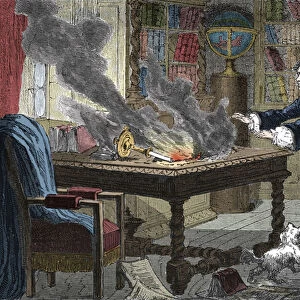 Isaac Newtons dog knocking over a candle and setting fire to his papers