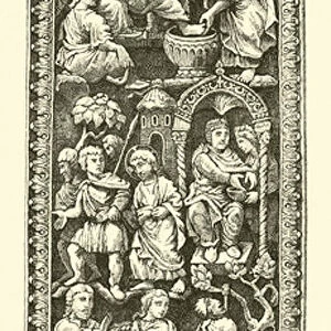 Part of an Ivory Diptych with scenes from the Passion, Tenth Century (engraving)