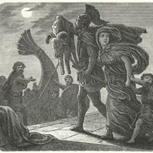 Jason escaping from Colchis with Medea and the Golden Fleece on the Argo (engraving)