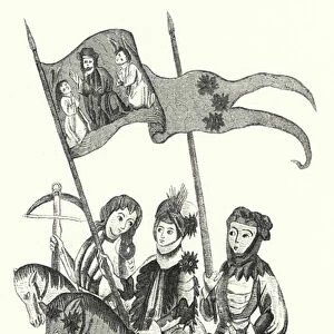 Jeanne d Arc entre son archer et son page, d apres la tapisserie du musee d Orleans (engraving)