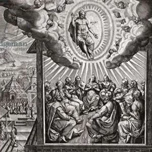 Jesus Christ and the apostles. (engraving, 17th century)