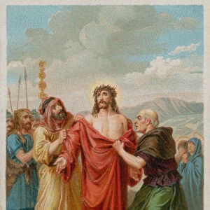 Jesus is stripped of his garments. The tenth Station of the Cross (chromolitho)