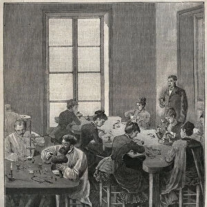 Jewelry workshop in Paris in the 19th century. Engraving from 1885 in "