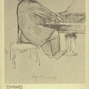 Johannes Brahms playing the piano (engraving)