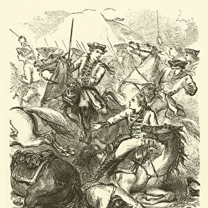 John Haime at the Battle of Dettingen (engraving)