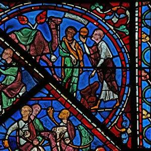 The Joseph window: his servant shows Benjamin the cup in his sack (w41) (stained glass)