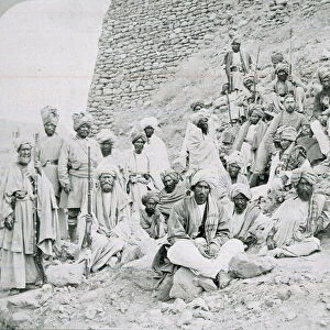 Khyber Chiefs and Khans, Jamrud Fort, North West Frontier, 1878 circa (b / w photo)