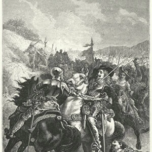 King Charles I at the Battle of Naseby, 1645 (engraving)