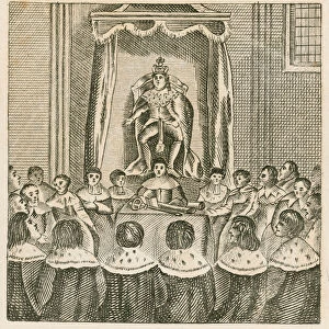 King Charles I on his throne in the House of Lords, Westminster, 17th Century (engraving)