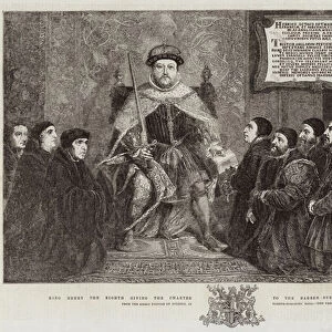 King Henry the Eighth giving the Charter to the Barber-Surgeons Company, in 1541 (engraving)