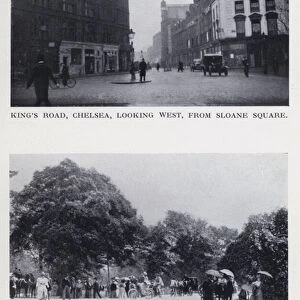 Kings Road, Chelsea, looking west, from Sloane Square; Cycling in Battersea Park in 1895 (b / w photo)